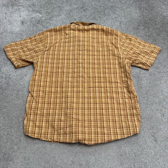 Royal Robbins Seersucker Organic Cotton Button Down Shirt Men Large Yellow Plaid - Picture 2 of 14